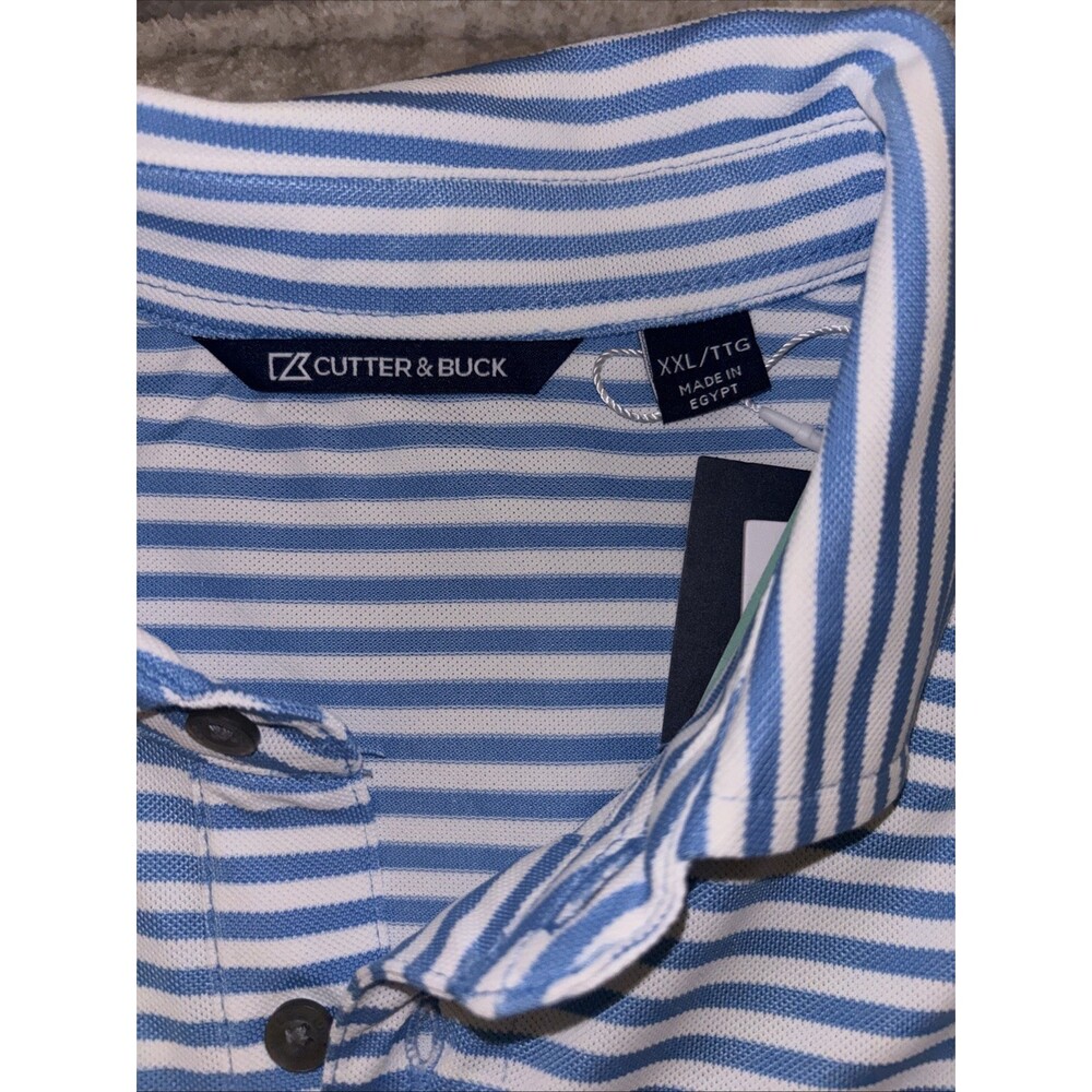 Cutter & Buck Polo Shirt Mens XXL Blue Stripe Performance Stretch NEW Oilmen's - Picture 7 of 9